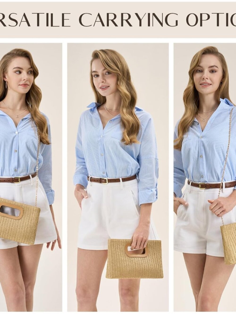 Chic Straw Clutch Purses for Women with Top Handle Summer Bag, Ideal Vacation Ha - Picture 6 of 7